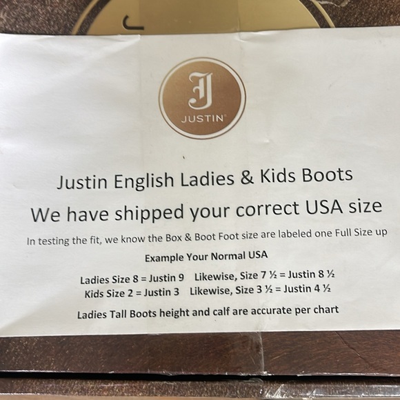 New in box with tags Justin English riding boots for kids - Picture 5 of 11